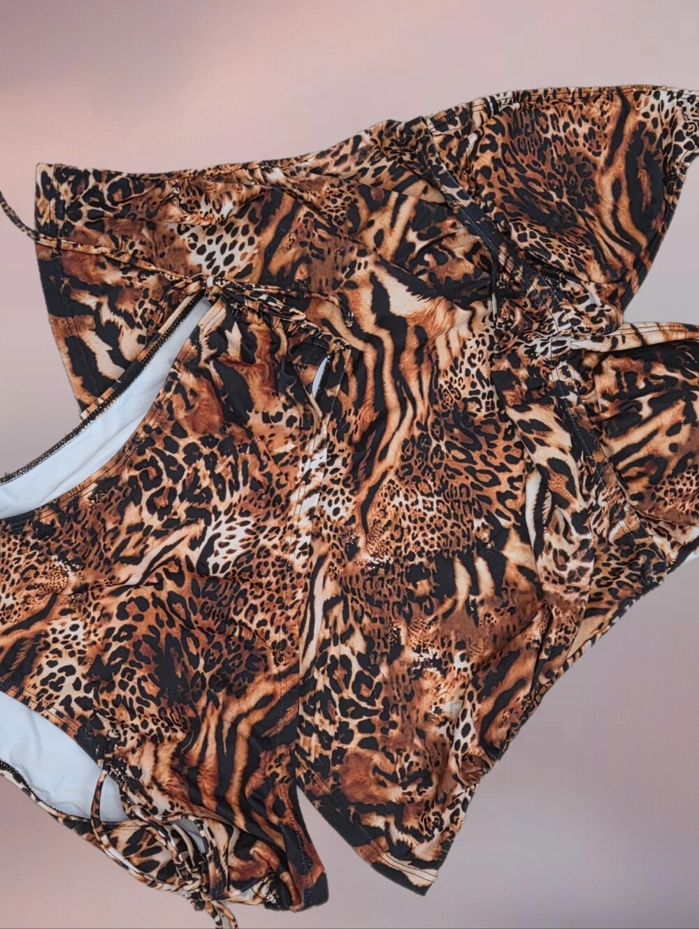 New 2pc cheetah lined swimsuit set Women 2XL